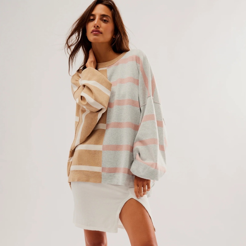 Free People Uptown Oversized Pullover Stripe Sweater Sweatshirt